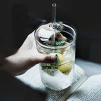 Verre à Bière en Forme de Canette 450ml avec Paille - Gobelet Transparent Café Glacé