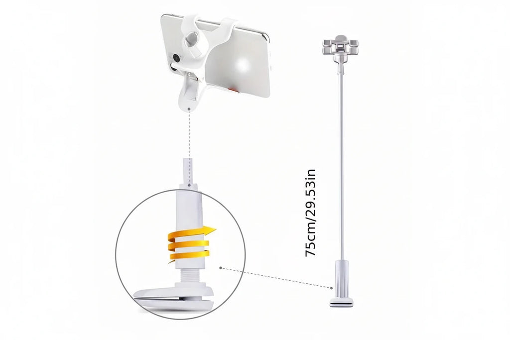 Support Téléphone Bras Long Col de Cygne — Clip Universel 360°, Mains Libres, Compatible Tous Smartphones