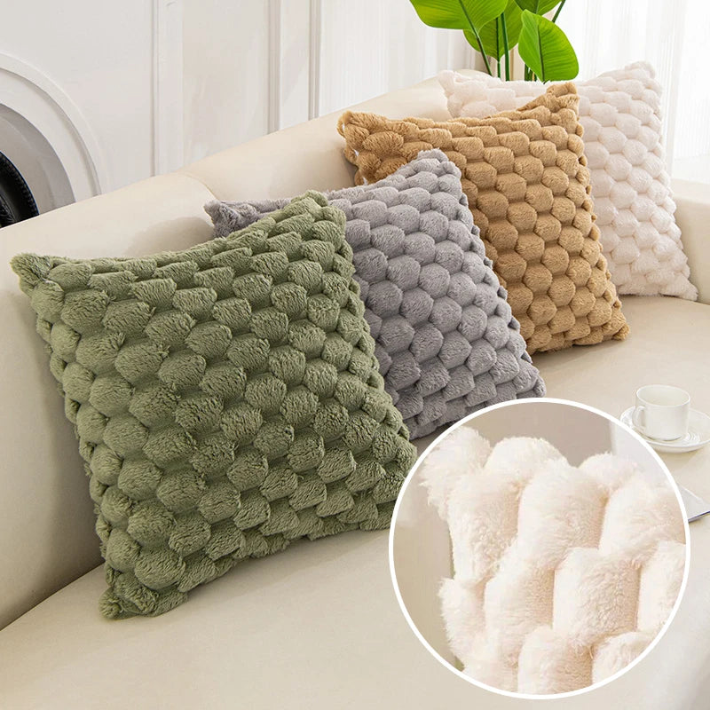 Housse de Coussin en Peluche Capitonnée - Style Nordique Confort Hiver