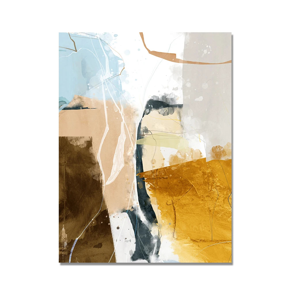 Tableau Toile Géométrique Aquarelle 3 Pièces - Art Abstrait Nordique Sans Cadre