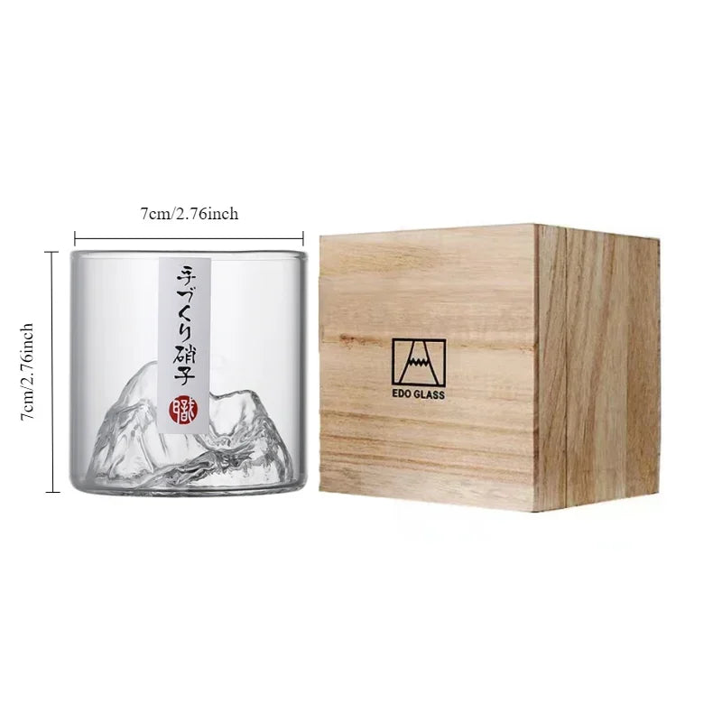 Verre à whisky japonais avec relief montagne 3D - Coffret cadeau premium