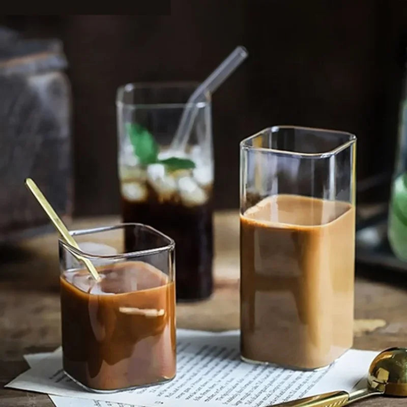 Verre Carré en Borosilicate - Tasse Transparente Thé Café Lait 250/350/450ml