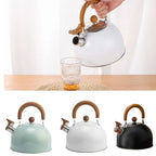 Bouilloire Sifflante 3L en Acier Inoxydable - Manche en Bois & Compatible Induction