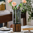 Glass Vase with Wooden Base — Hydroponic Floral Decoration, Modern Design