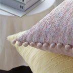 Housse de Coussin Tissée Rose 45x45cm - Pompons Décoratifs pour Salon & Canapé