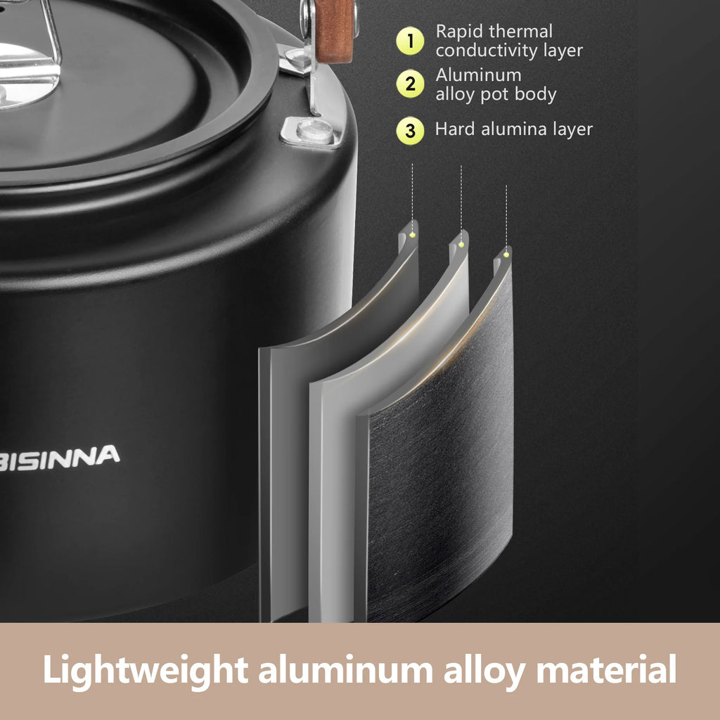 Bouilloire Camping Aluminium 1.4L BISINNA - Ultralegère & Portable