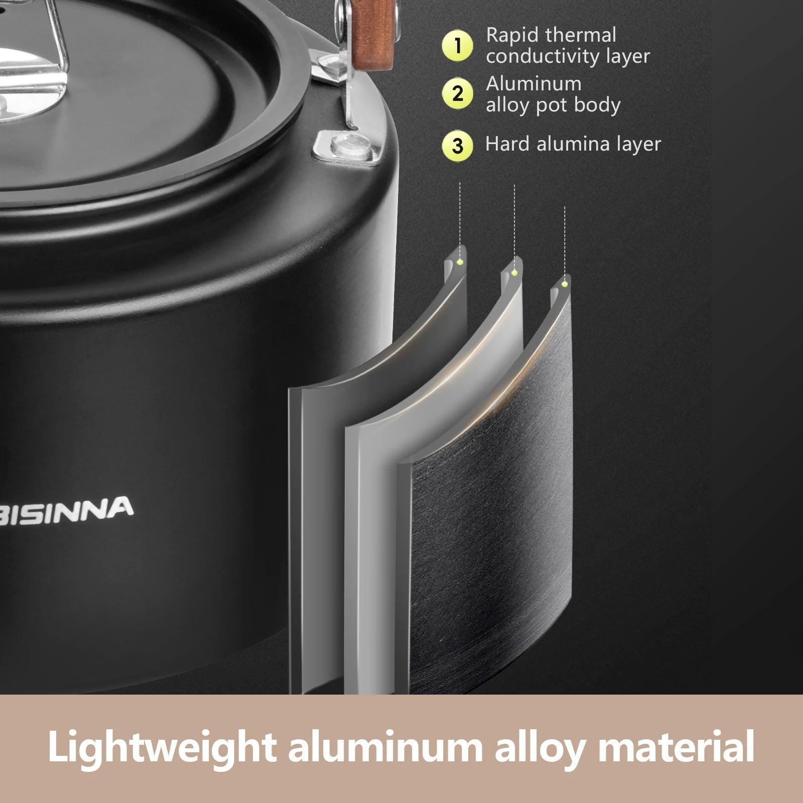 Bouilloire Camping Aluminium 1.4L BISINNA - Ultralegère & Portable