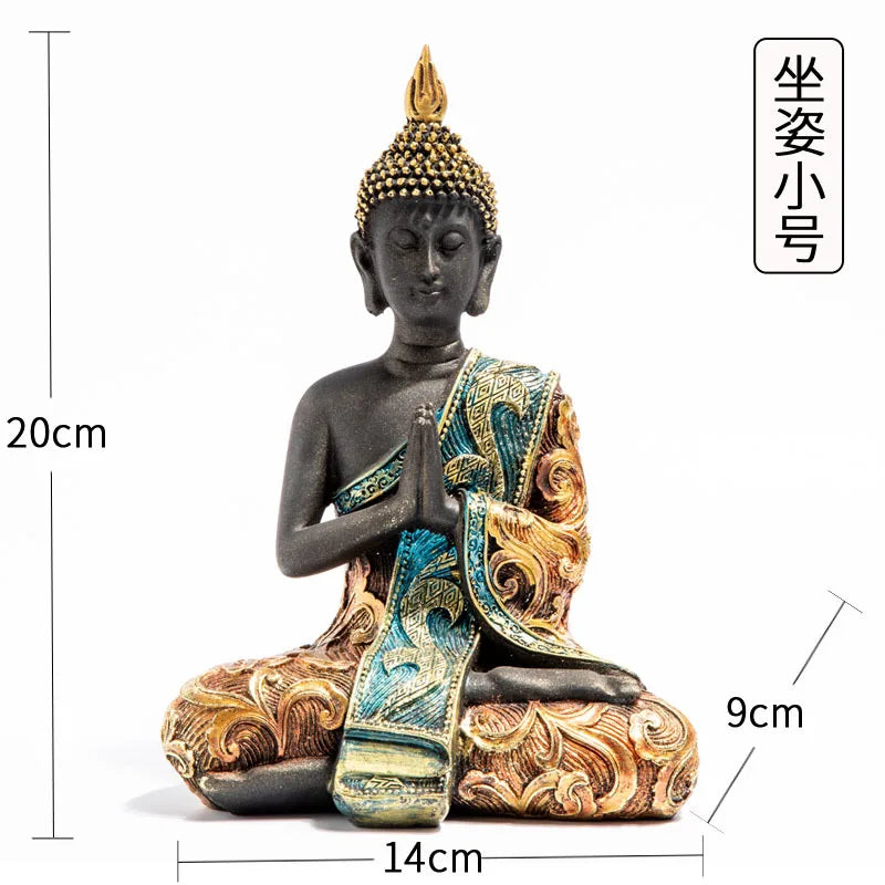 Statue Bouddha Thaïlandaise en Résine Verte – Sculpture Fengshui & Méditation, 4 Tailles