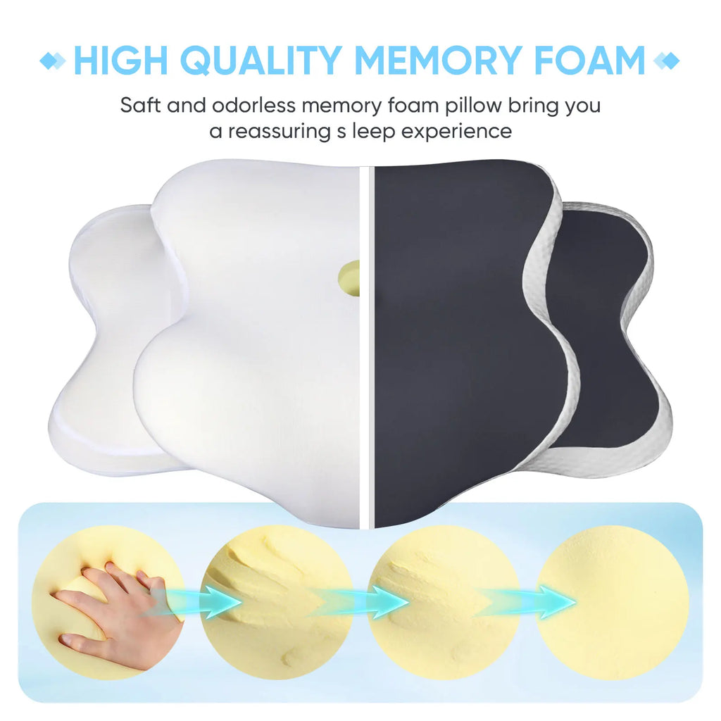 Oreiller Cervical Ergonomique Mémoire de Forme - Anti-Douleur Nuque avec Taie Soie Glacée