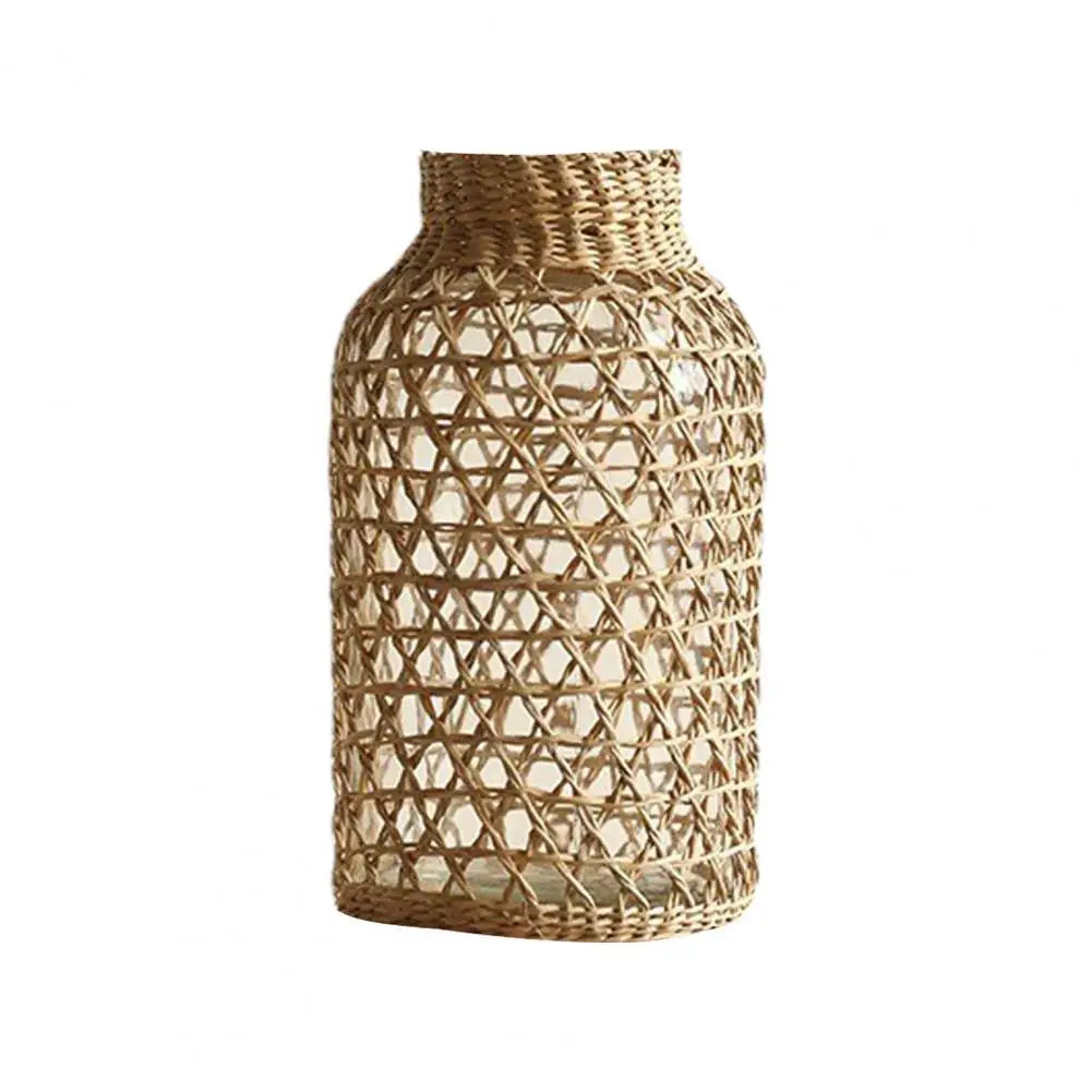 Vase en Paille Tressée et Verre – Design Japonais Artisanal pour Décoration Intérieure