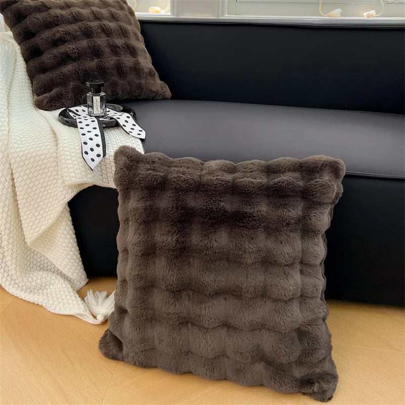 Housse de Coussin en Peluche 50x50cm - Couleur Unie Double Face