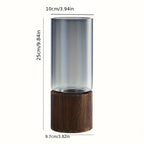 Glass Vase with Wooden Base — Hydroponic Floral Decoration, Modern Design