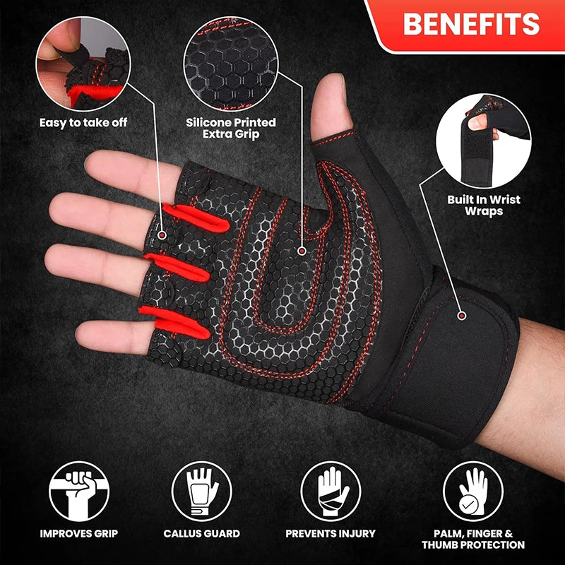Gants de Fitness demi-doigt pour hommes et femmes, protège-poignet, haltère de sport, équitation, barre horizontale antidérapante, exercice d'entraînement