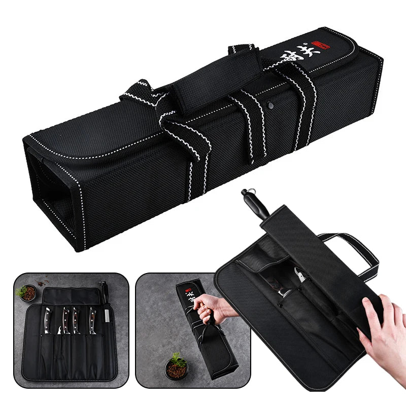 Sac Rouleau pour Couteaux de Chef - 6 Poches en Nylon Oxford Noir