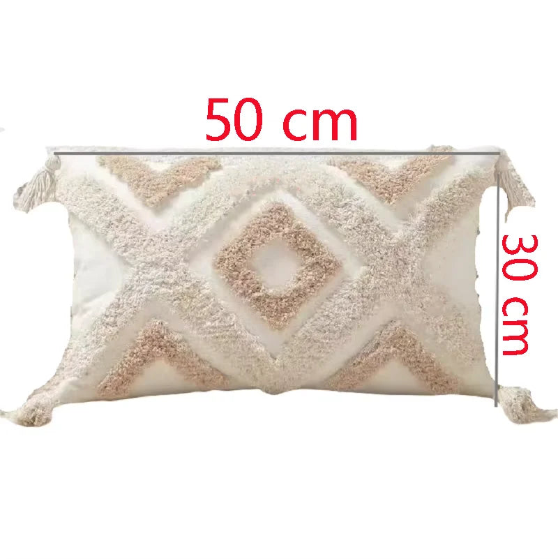 Housse de Coussin Bohème avec Pompons - Style Nordique Géométrique en Peluche