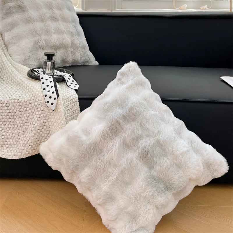 Housse de Coussin en Peluche 50x50cm - Couleur Unie Double Face