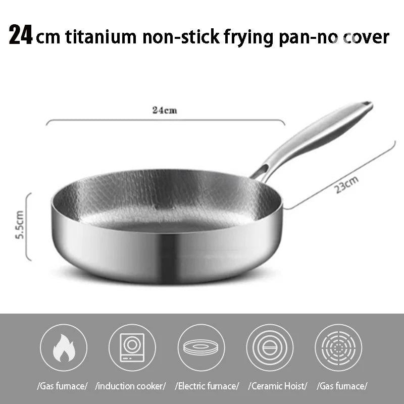 Poêle Antiadhésive Premium en Titane et Acier Inoxydable - 20/24/28cm