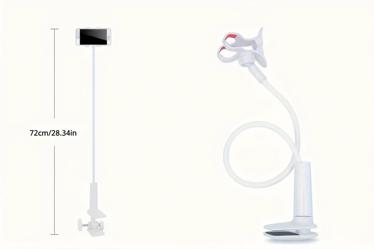 Support Téléphone Bras Long Col de Cygne — Clip Universel 360°, Mains Libres, Compatible Tous Smartphones