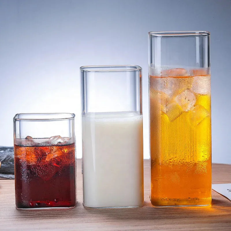 Verre Carré en Borosilicate - Tasse Transparente Thé Café Lait 250/350/450ml