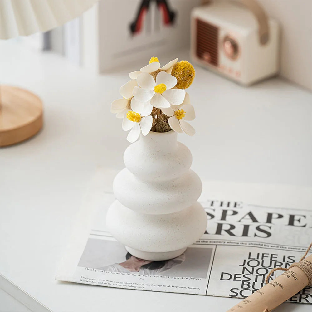 Lot de 3 Vases en Céramique Blancs – Design Nordique Moderne avec Finitions Dorées