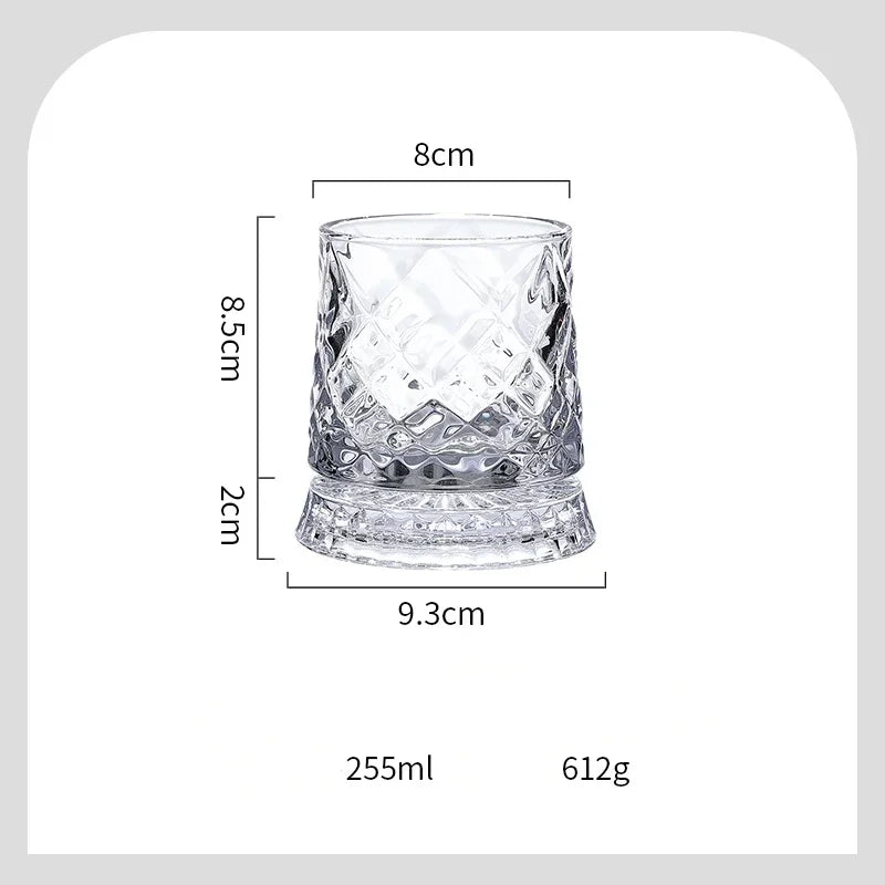 Verre à Whisky Transparent 255ml Rotatif - Résistant à la Chaleur Design Diamant