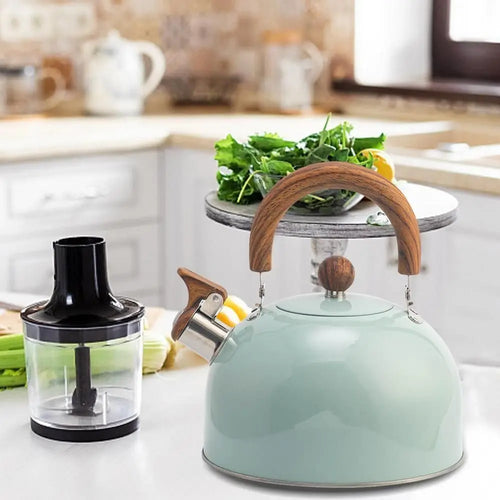 Bouilloire Sifflante 3L en Acier Inoxydable - Manche en Bois & Compatible Induction