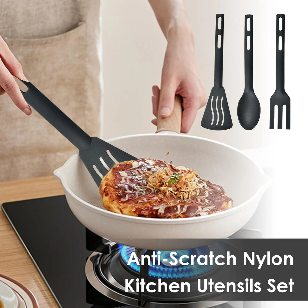 Ensemble d'Ustensiles de Cuisine en Nylon Résistants à la Chaleur - 3 Pièces Antiadhésifs