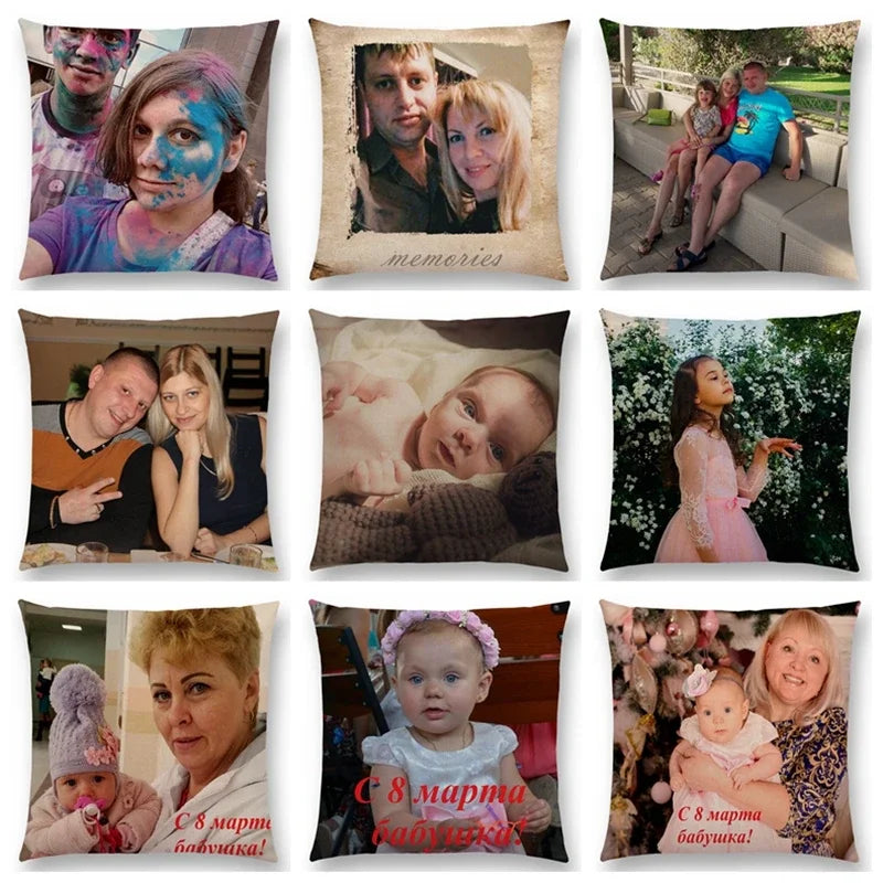 Housse de Coussin Personnalisable en Lin - Logo & Photo sur Mesure pour Salon