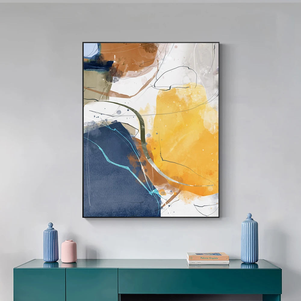 Tableau Toile Géométrique Aquarelle 3 Pièces - Art Abstrait Nordique Sans Cadre
