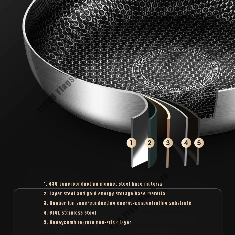 Poêle en Acier Inoxydable 316 Motif Nid d'Abeille - 22 à 30cm