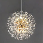 Lustre Cristal Pissenlit LED – Pendentif Boule de Feu Étoilée | Chrome & Or | 110V/220V