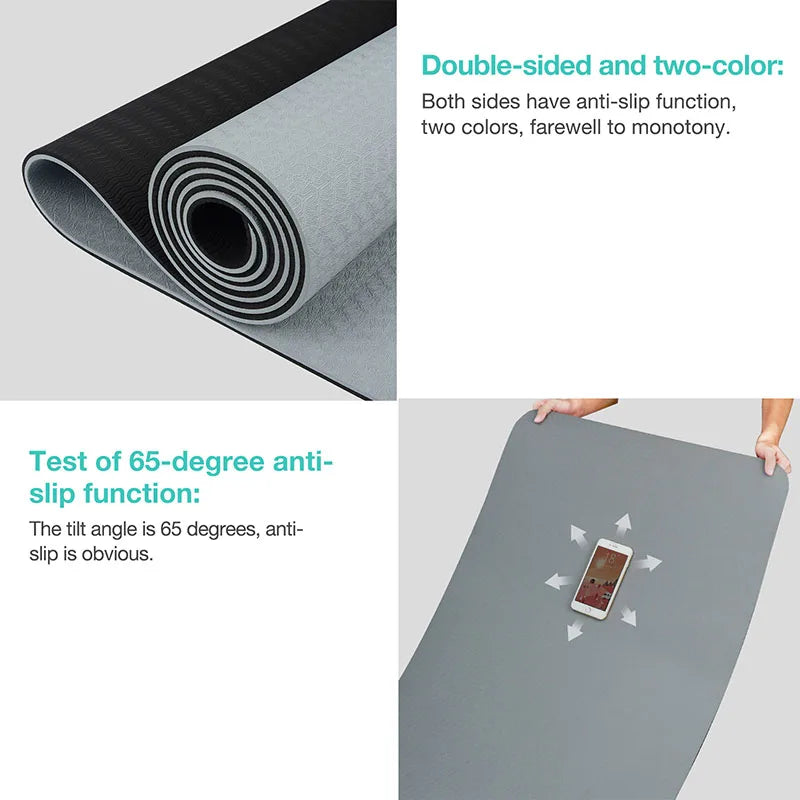 Tapis de Yoga TPE Écologique Antidérapant Double Face avec Sangle - Premium Fitness Pilates