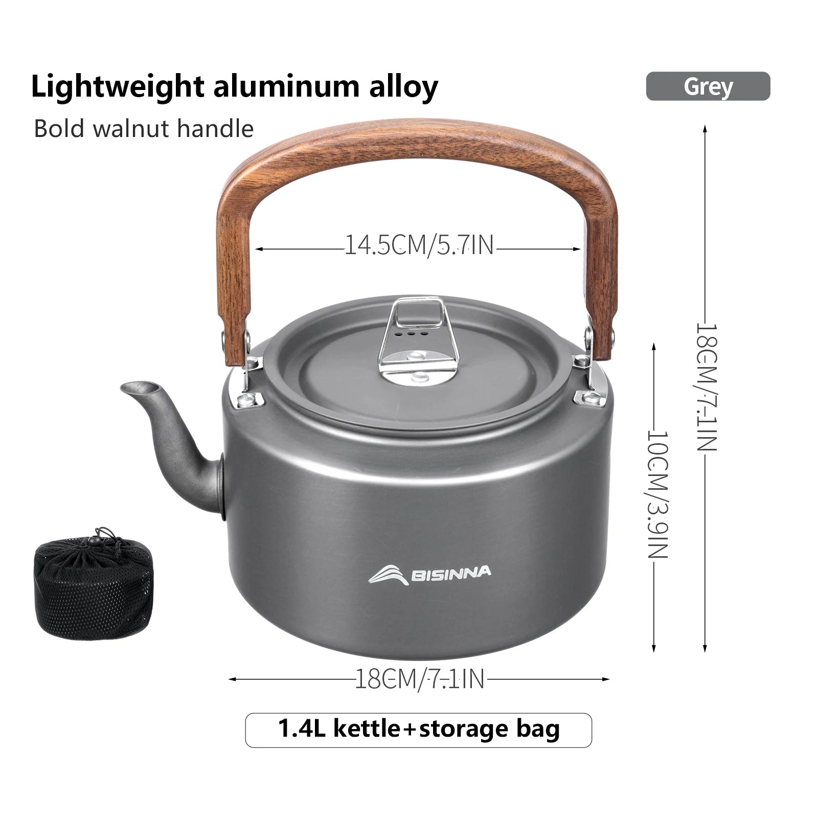 Bouilloire Camping Aluminium 1.4L BISINNA - Ultralegère & Portable