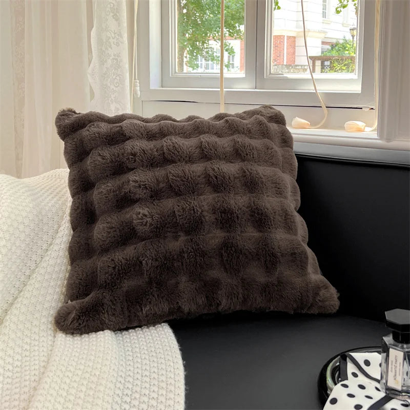 Housse de Coussin en Peluche 50x50cm - Couleur Unie Double Face