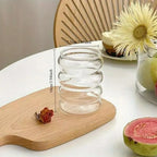 350ml Borosilicate Glass Coffee Cup with Straw - Vintage Ripple Design