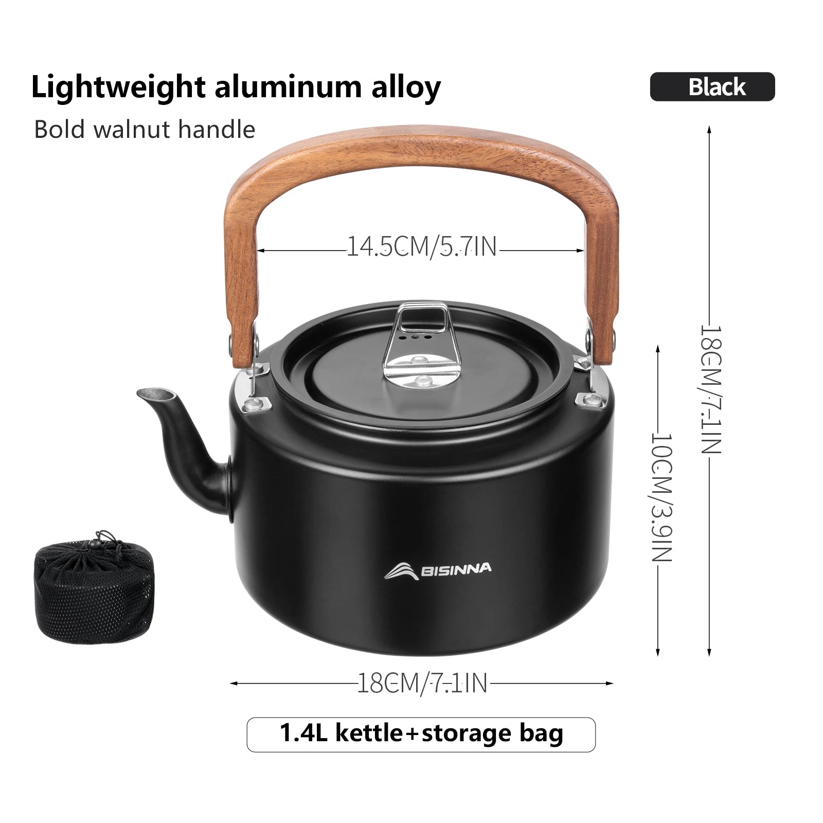 Bouilloire Camping Aluminium 1.4L BISINNA - Ultralegère & Portable