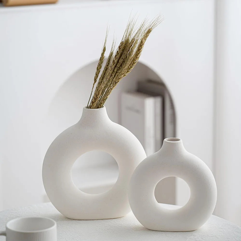 Lot de 3 Vases en Céramique Blancs – Design Nordique Moderne avec Finitions Dorées
