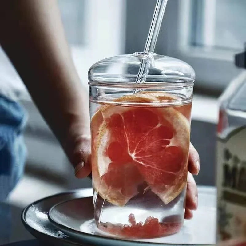 Verre à Bière en Forme de Canette 450ml avec Paille - Gobelet Transparent Café Glacé