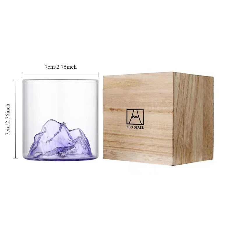 Verre à whisky japonais avec relief montagne 3D - Coffret cadeau premium