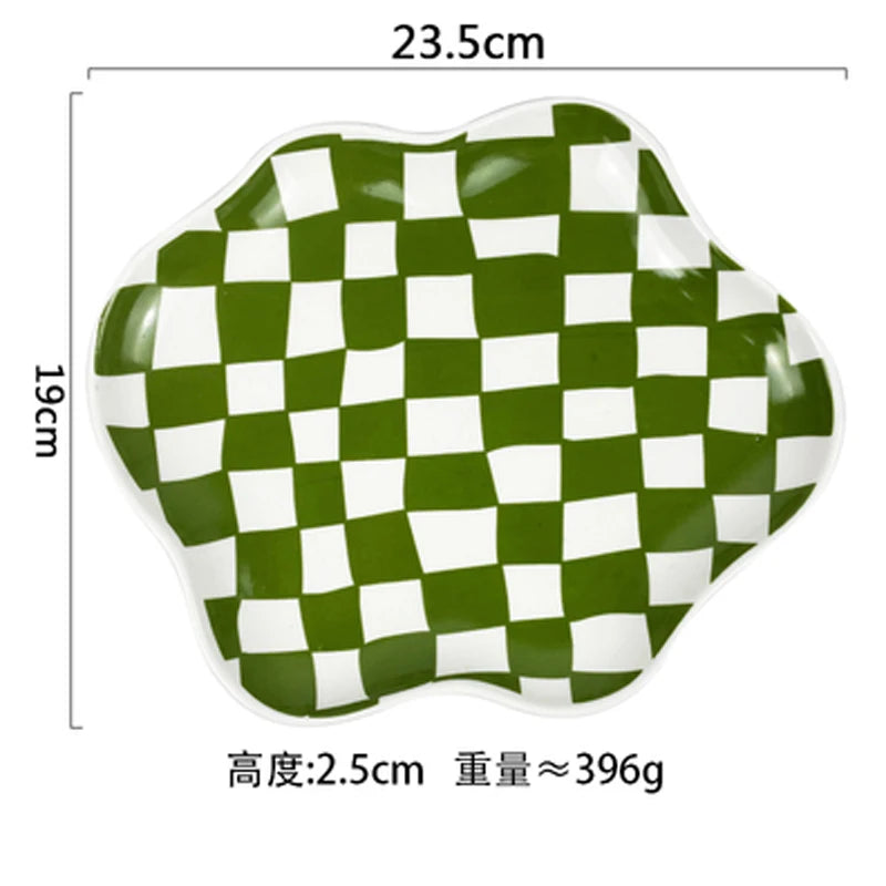 Assiettes et plats en céramique à carreaux irréguliers, échiquier européen, noir et blanc