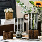 Glass Vase with Wooden Base — Hydroponic Floral Decoration, Modern Design