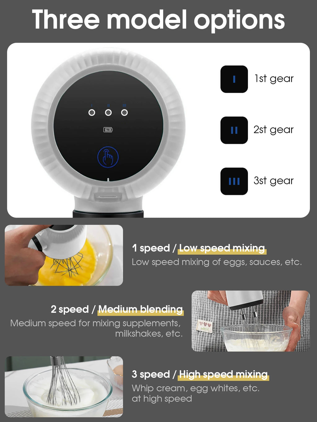 Fouet Électrique Rechargeable USB - Batteur à Main Sans Fil 3 Vitesses