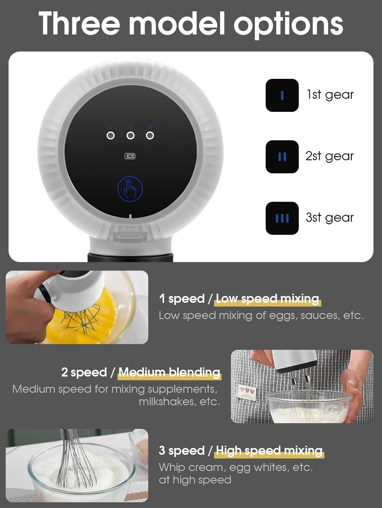 Fouet Électrique Rechargeable USB - Batteur à Main Sans Fil 3 Vitesses