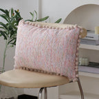 Housse de Coussin Tissée Rose 45x45cm - Pompons Décoratifs pour Salon & Canapé