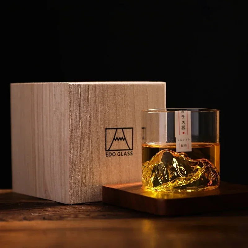Verre à whisky japonais avec relief montagne 3D - Coffret cadeau premium