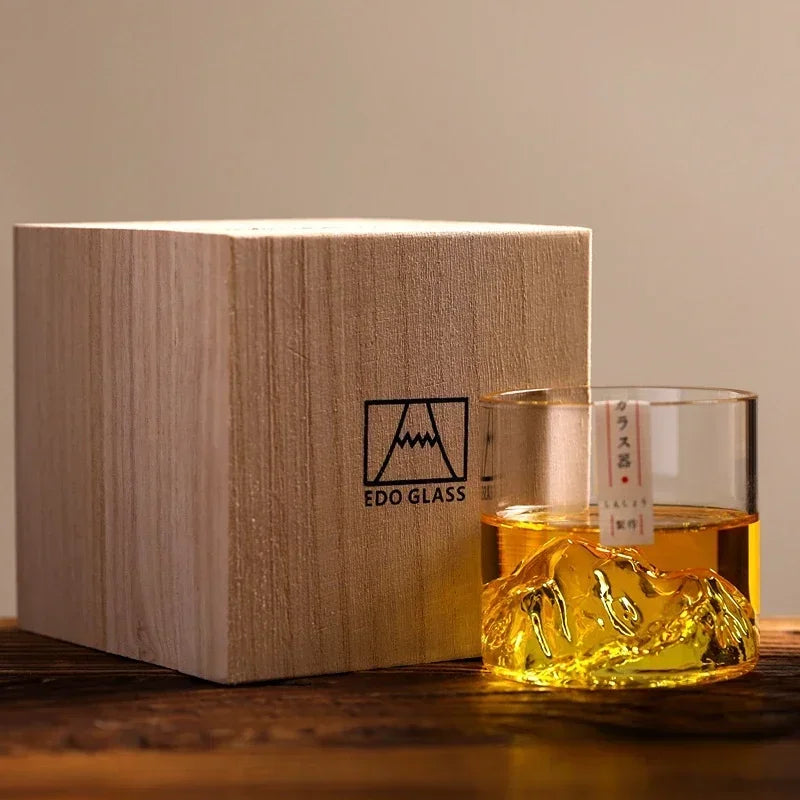 Verre à whisky japonais avec relief montagne 3D - Coffret cadeau premium