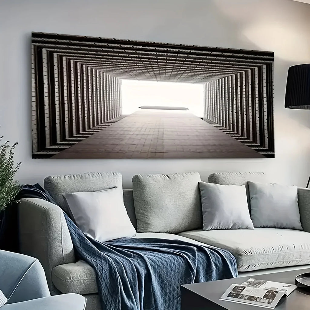 Tableau Toile Illusion Optique Tunnel 3D - Art Abstrait Monochrome Sans Cadre