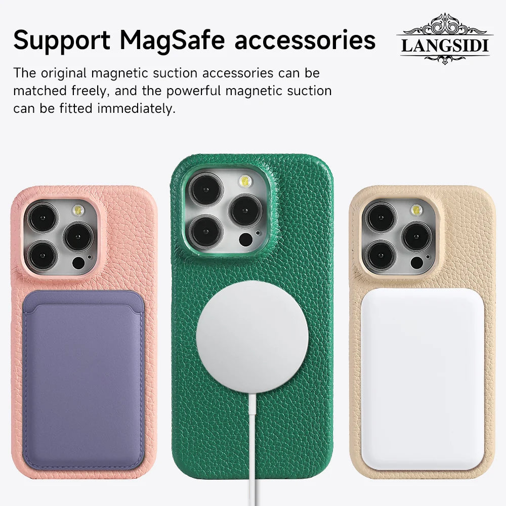 Étui iPhone Magsafe Cuir  - Compatible iPhone 17/16/15 Pro Max