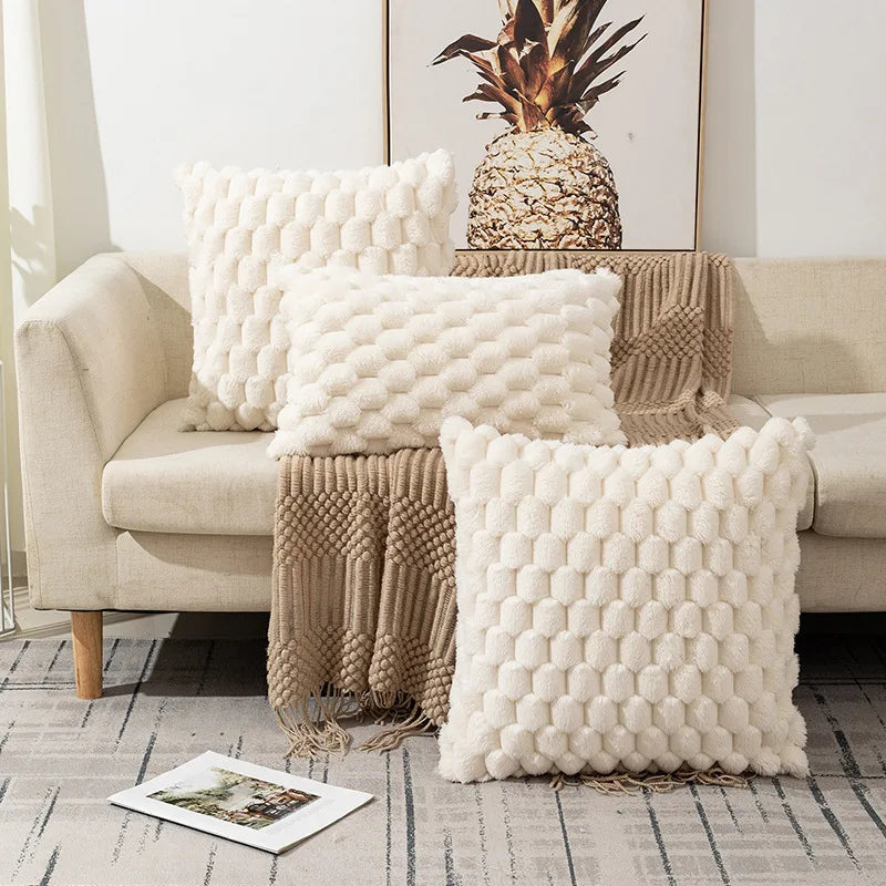 Housse de Coussin en Peluche Capitonnée - Style Nordique Confort Hiver