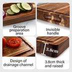 Planche à Découper en Bois d'Acacia Massif avec Rainure à Jus - Double Face Premium